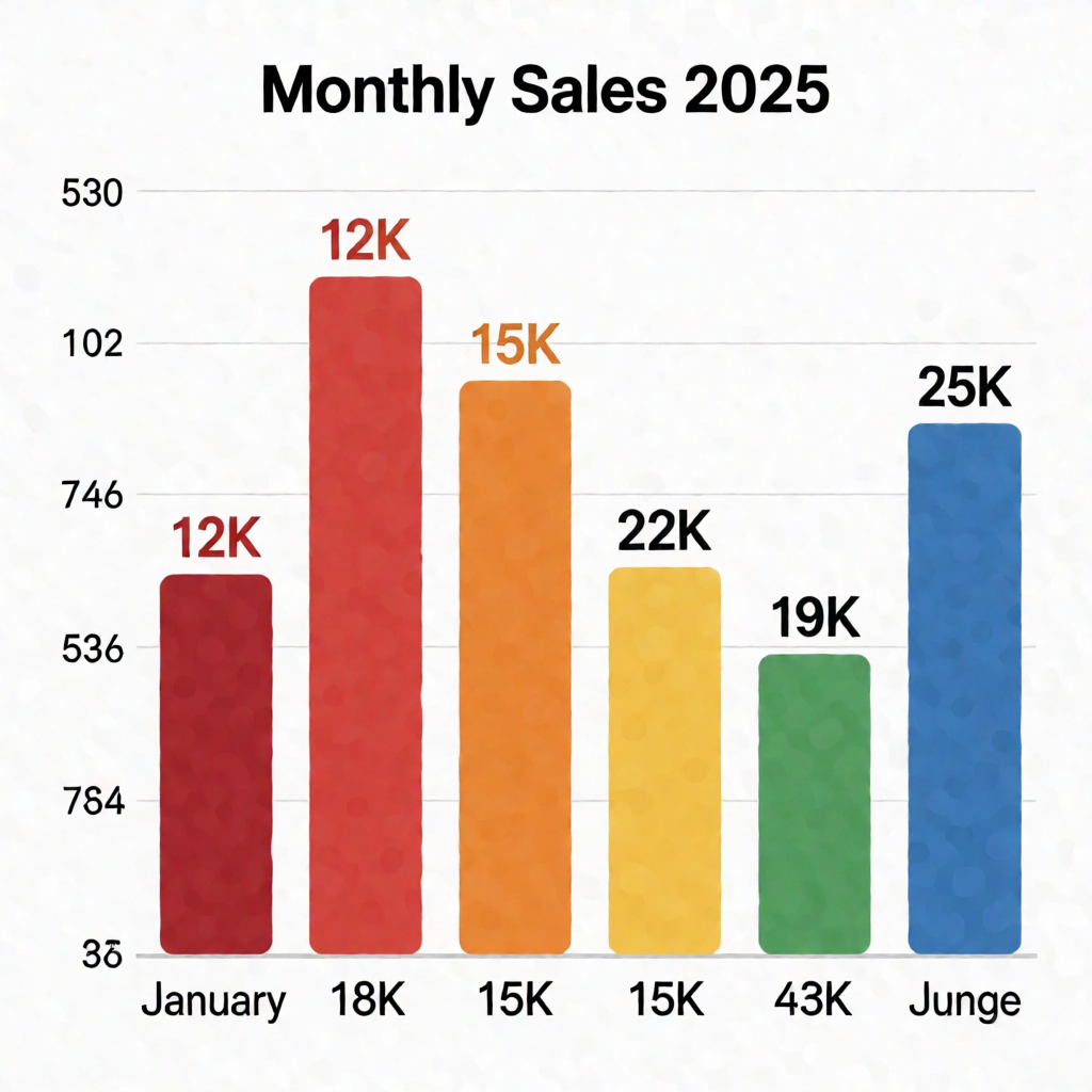 A bar chart showing monthly sales for January through June w