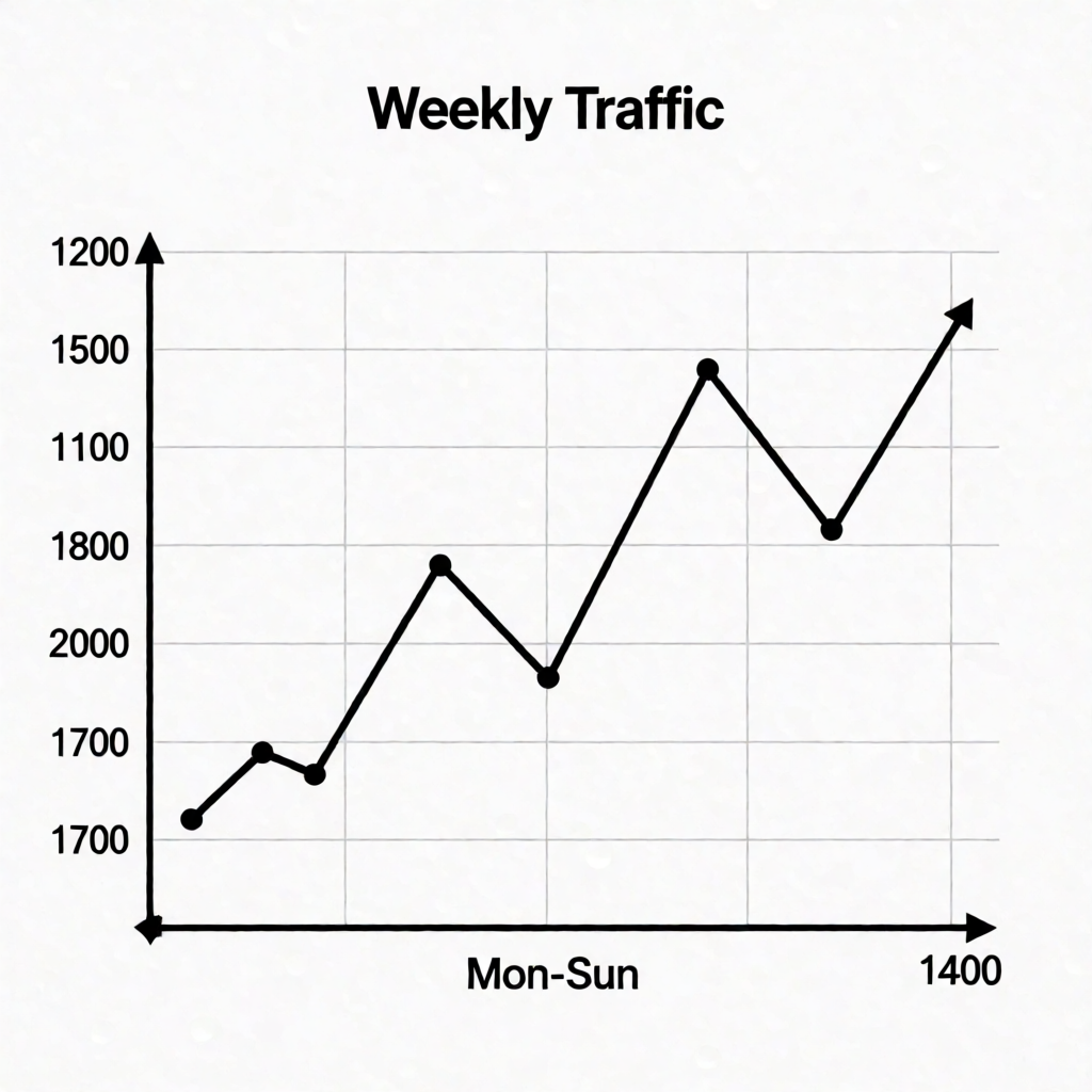 A simple line graph showing daily website visitors over one 