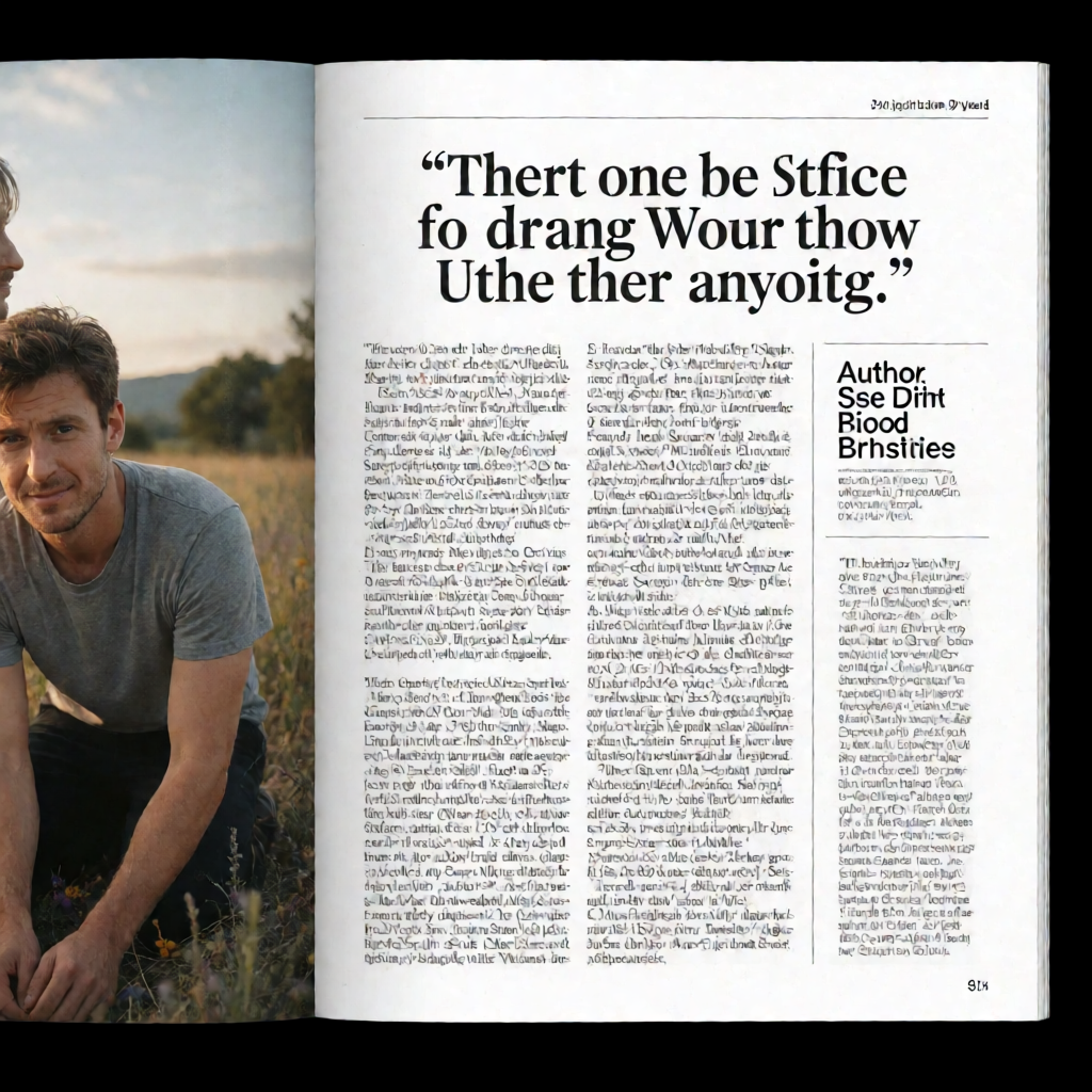A magazine double-page spread with a left page containing a 