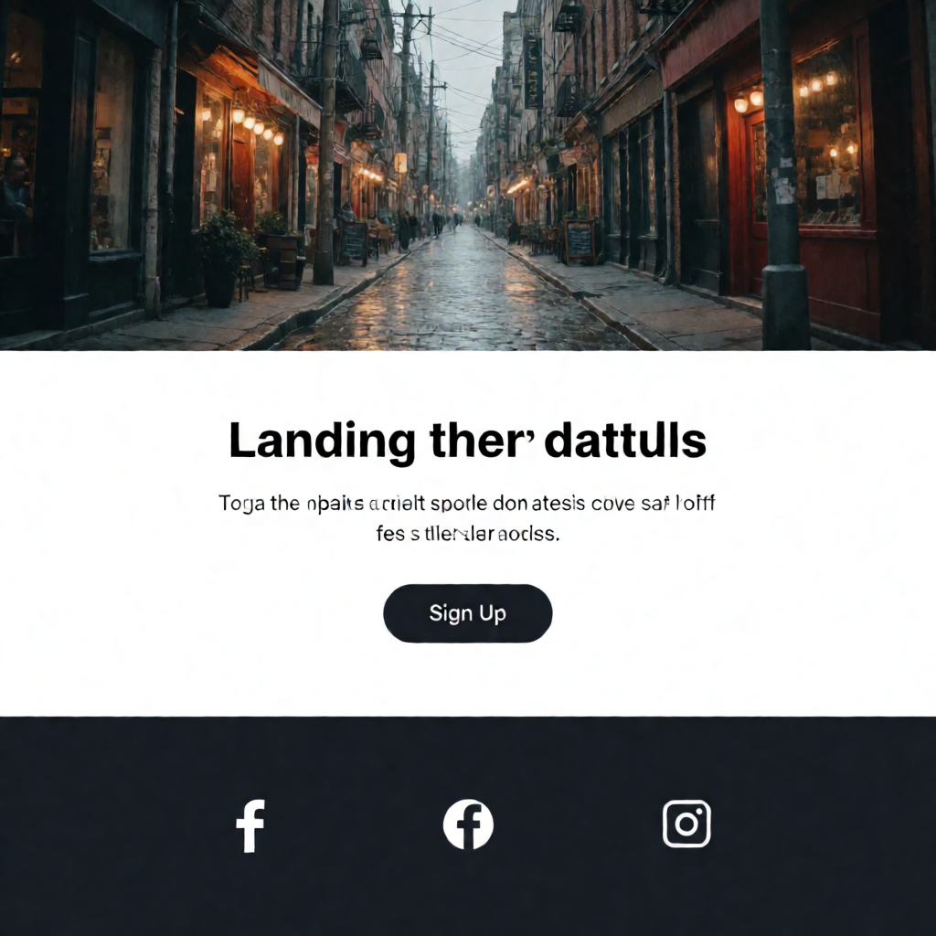 A landing page design with a hero header image at the top, a