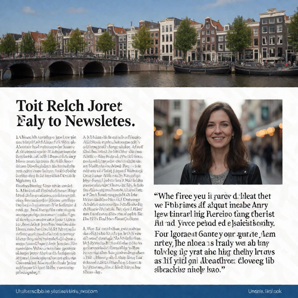 A newsletter layout with a banner image header, a two-column
