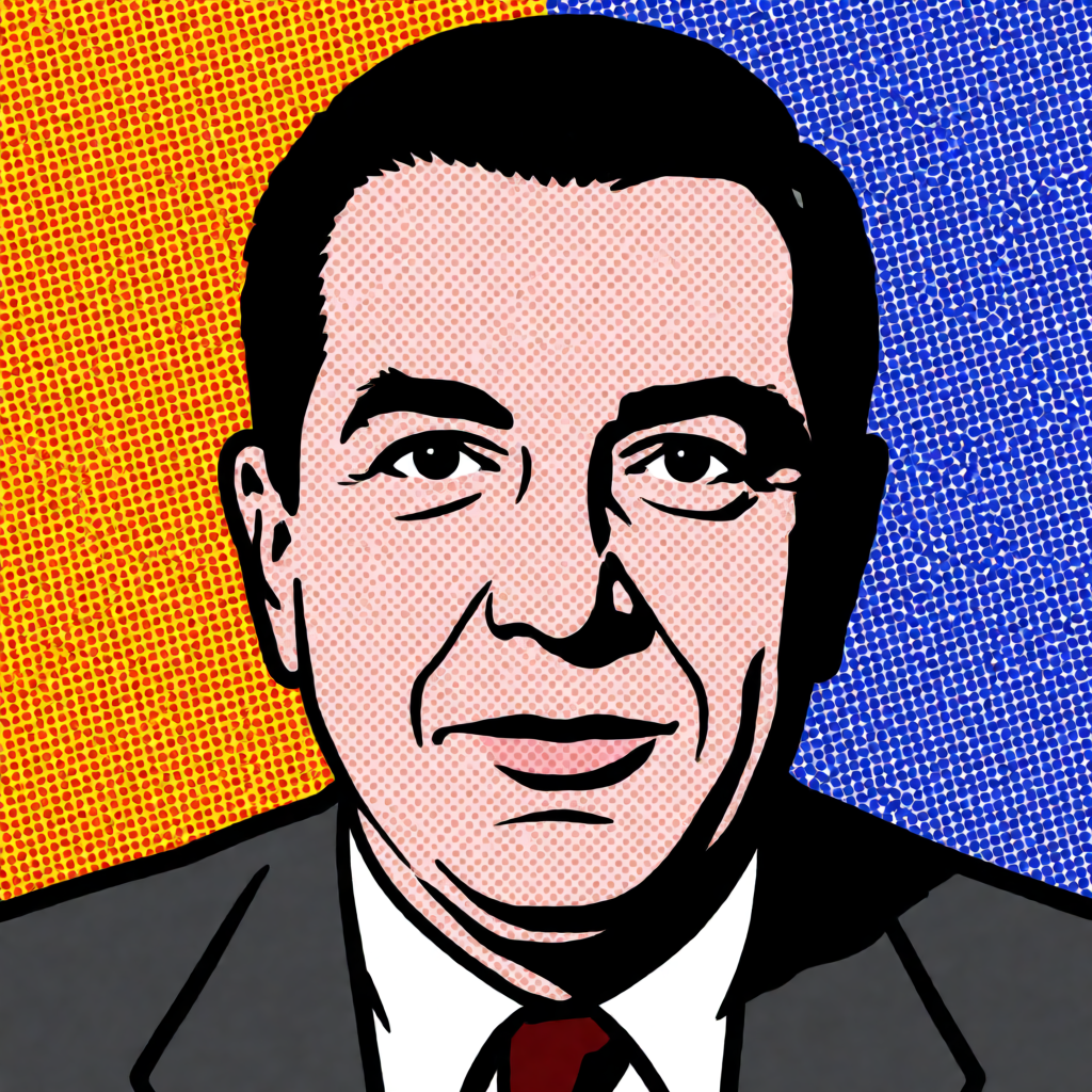 A portrait of a man in Pop Art style — bold outlines, Ben-Da