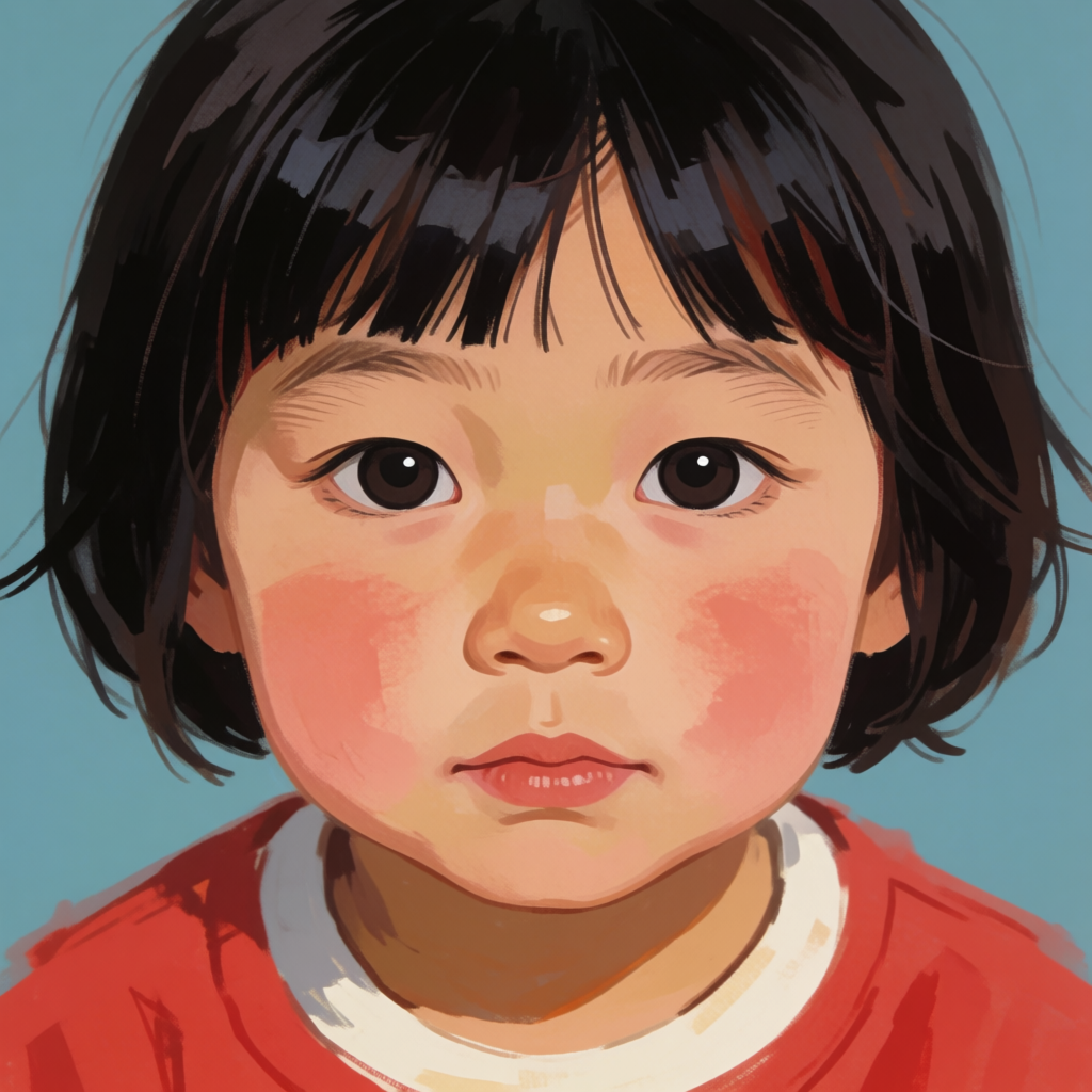 A 5-year-old child with round cheeks and large eyes, crying 