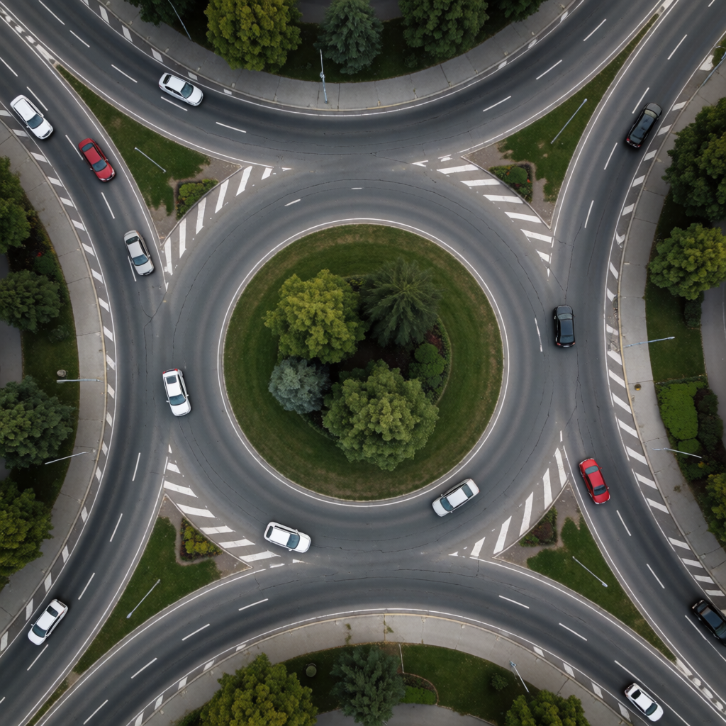 An aerial bird's-eye view looking straight down at a traffic
