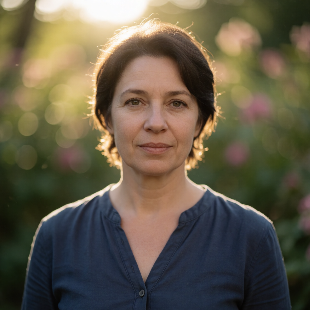 A portrait shot at 85mm f/1.4 with creamy bokeh background, 