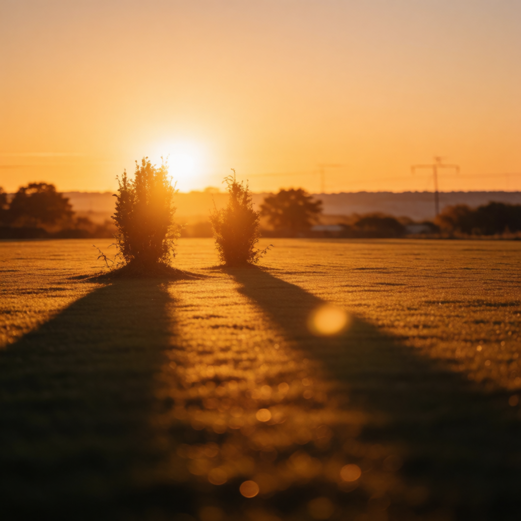 A landscape photograph bathed in golden hour light — long wa