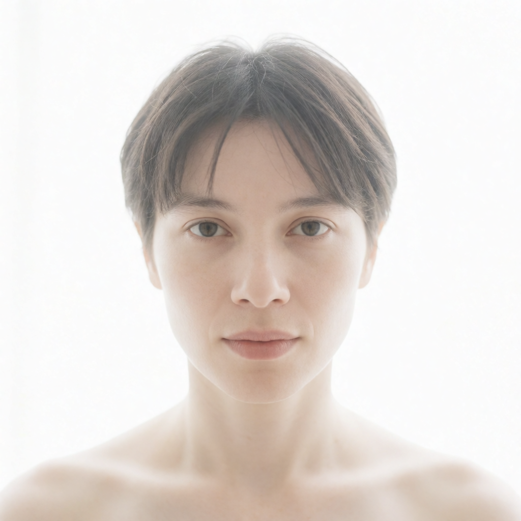A high-key portrait of a person against a bright white backg