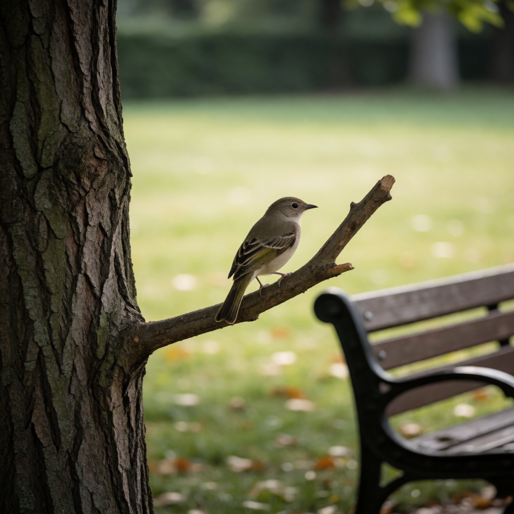 A bird perched on a branch, the branch extending from a tree