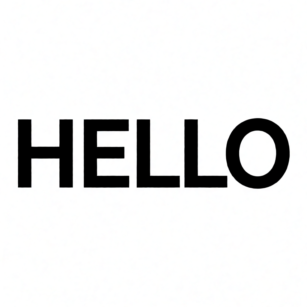 A single large word 'HELLO' centered on a white background