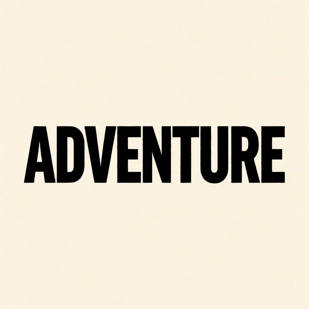 The word 'ADVENTURE' in big bold letters centered on a plain