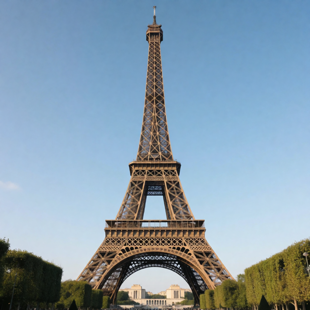The Eiffel Tower in Paris on a clear day, architecturally ac