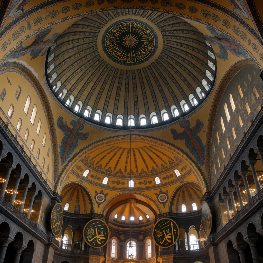 The Hagia Sophia interior showing the massive central dome, 