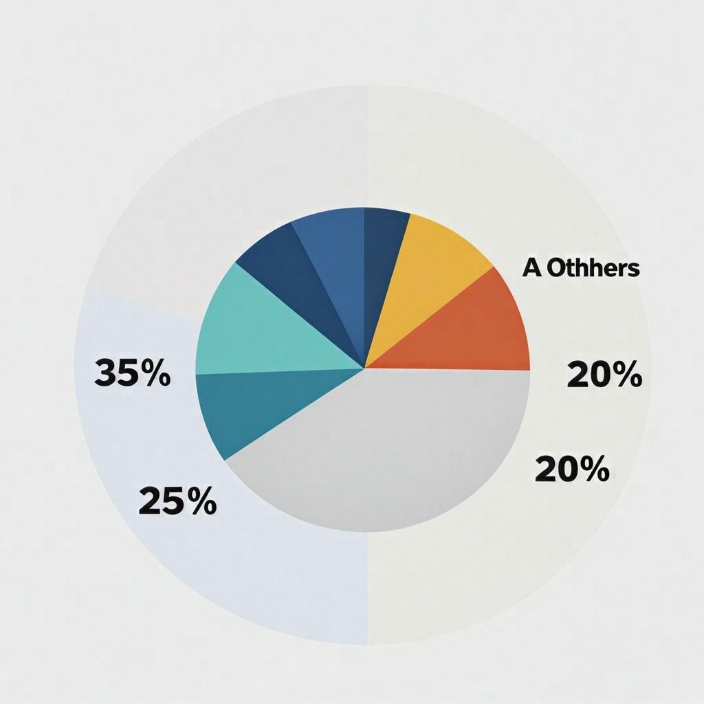 A pie chart showing market share: Company A 35%, Company B 2