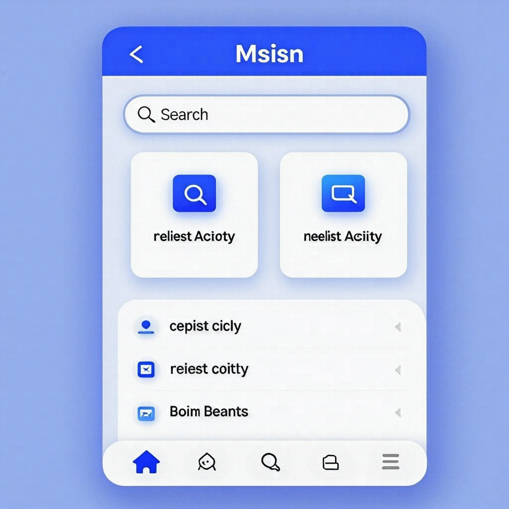 A mobile app UI mockup showing a dashboard with a top naviga