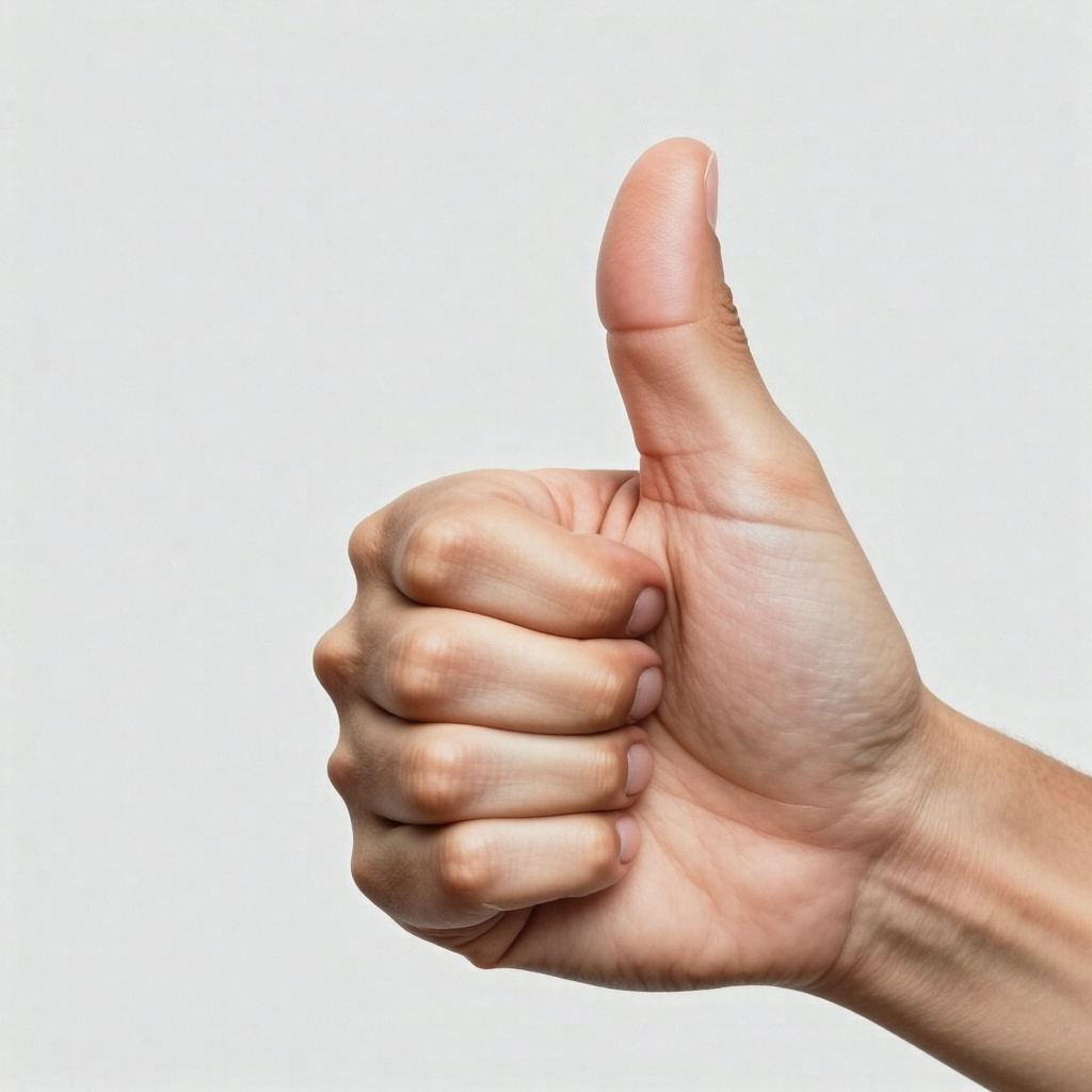 A hand giving a thumbs-up with four fingers curled and thumb