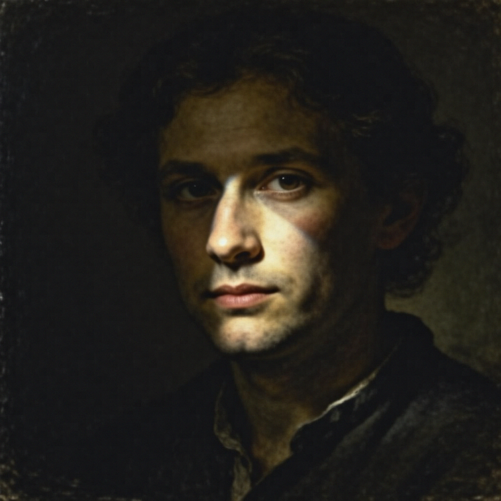 A portrait lit with classic Rembrandt lighting — triangle of