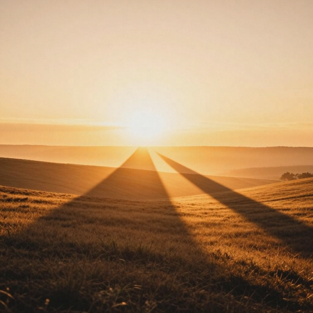 A landscape photograph bathed in golden hour light — long wa