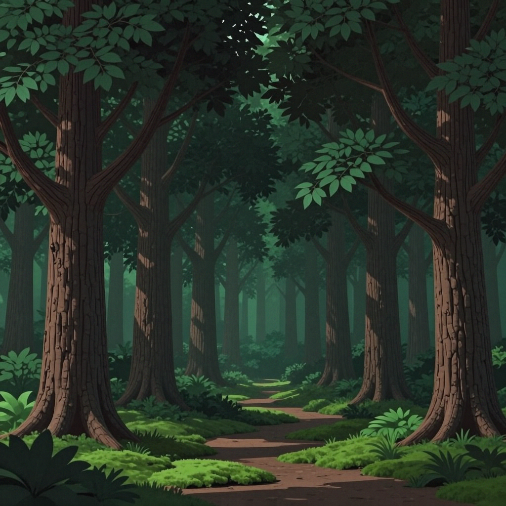 A forest scene where the foliage is precisely #2D5F2D (dark 