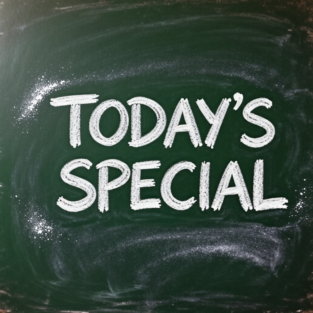 The phrase 'TODAY'S SPECIAL' written in white chalk on a dar
