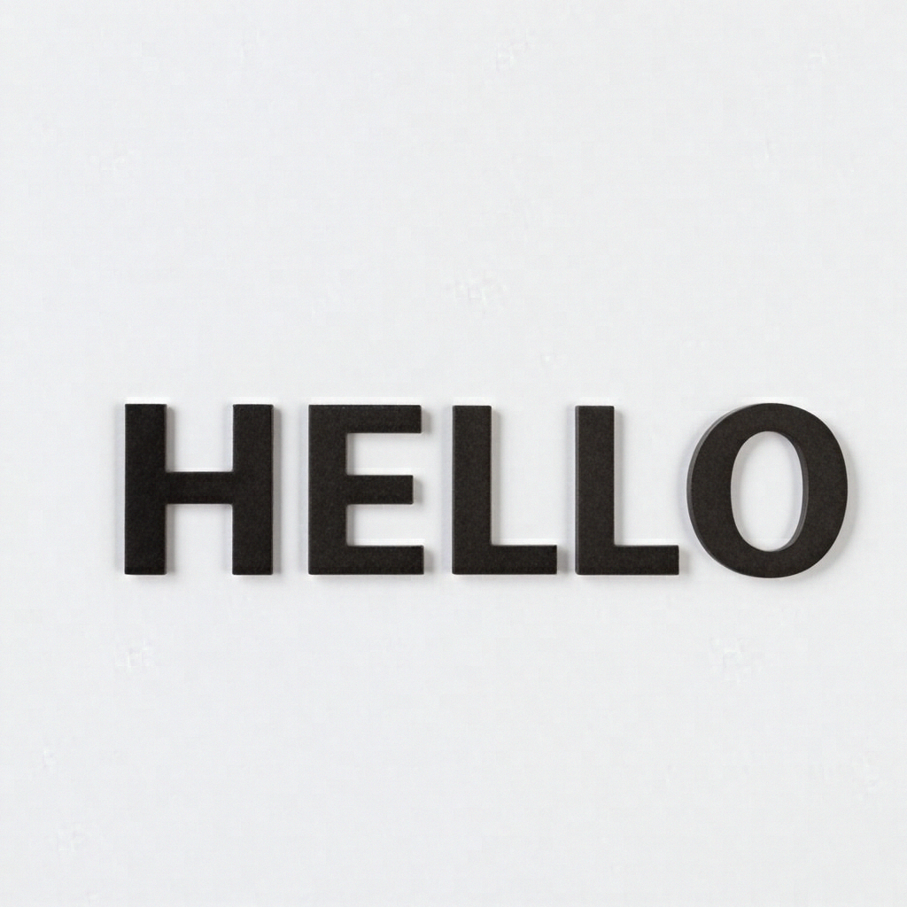 A single large word 'HELLO' centered on a white background