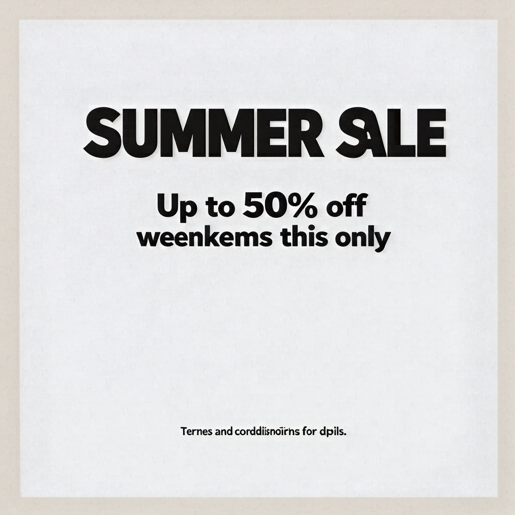 A poster with headline 'SUMMER SALE' in large bold text, bod