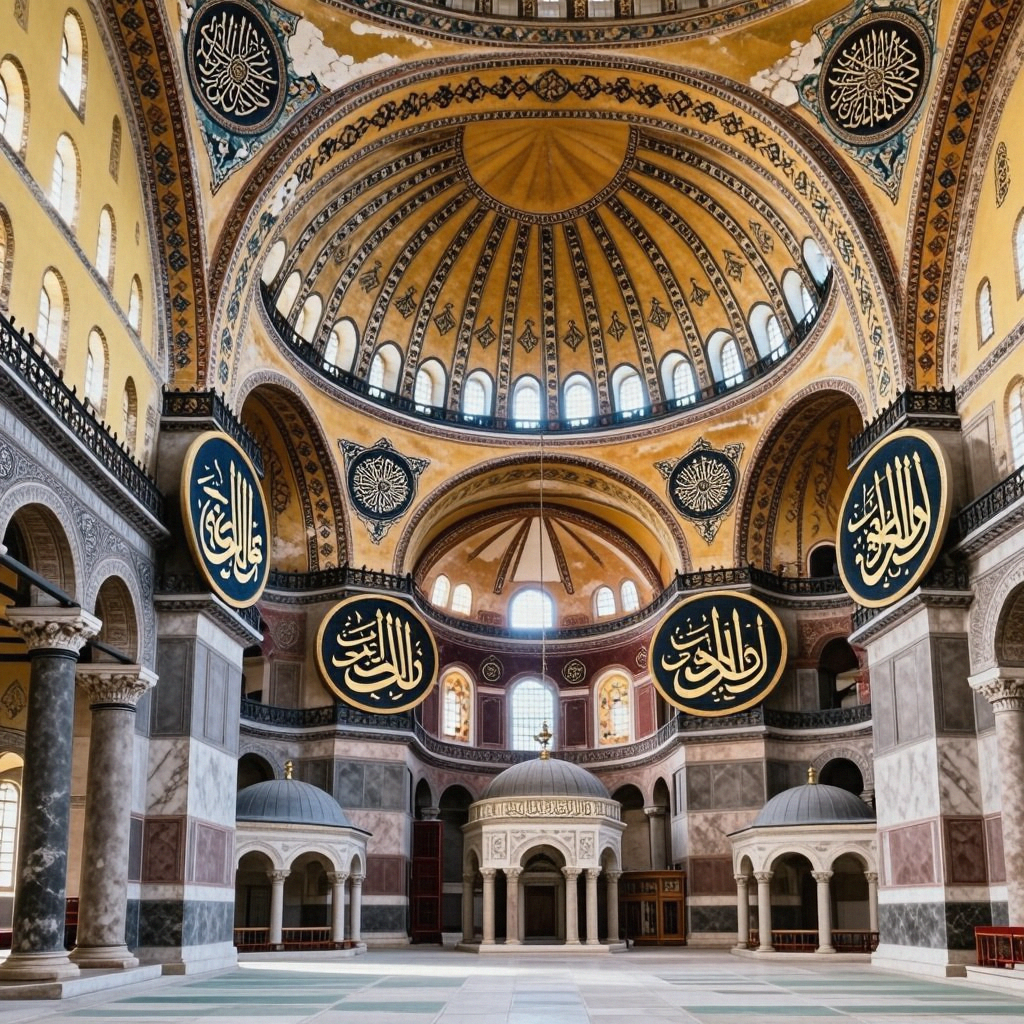The Hagia Sophia interior showing the massive central dome, 