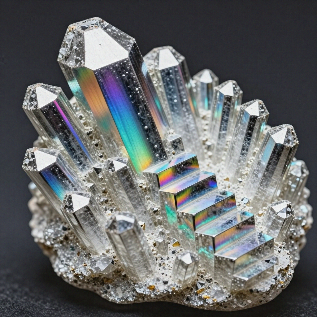 A specimen of bismuth crystal showing accurate iridescent ox