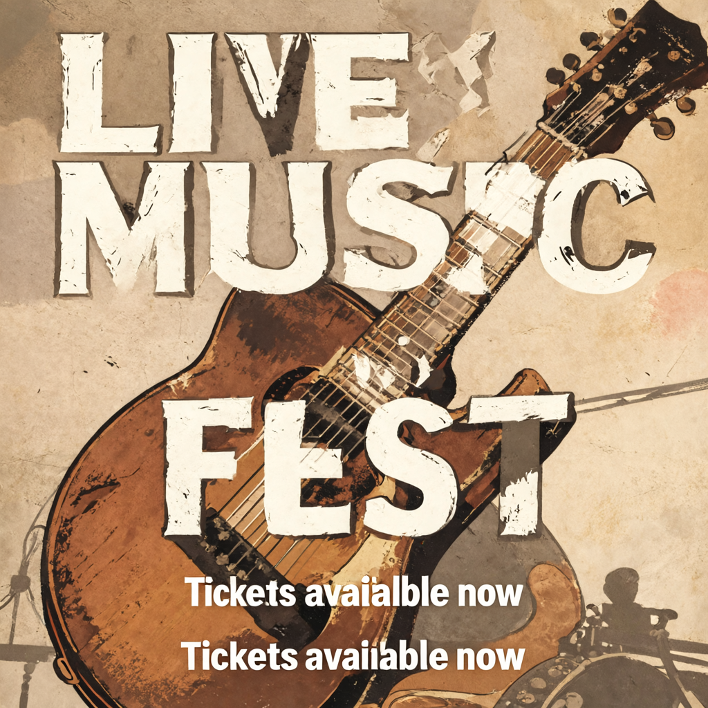 An event poster featuring a guitar illustration, the headlin