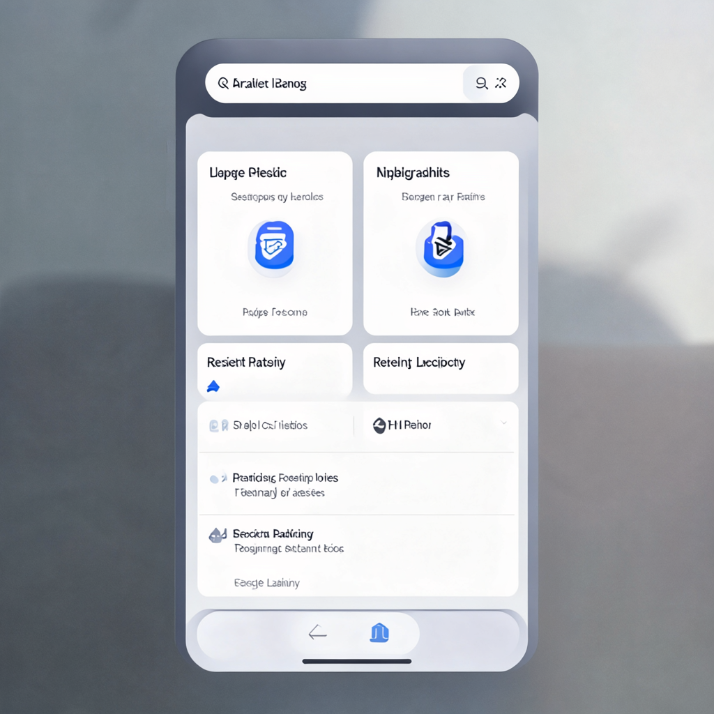 A mobile app UI mockup showing a dashboard with a top naviga
