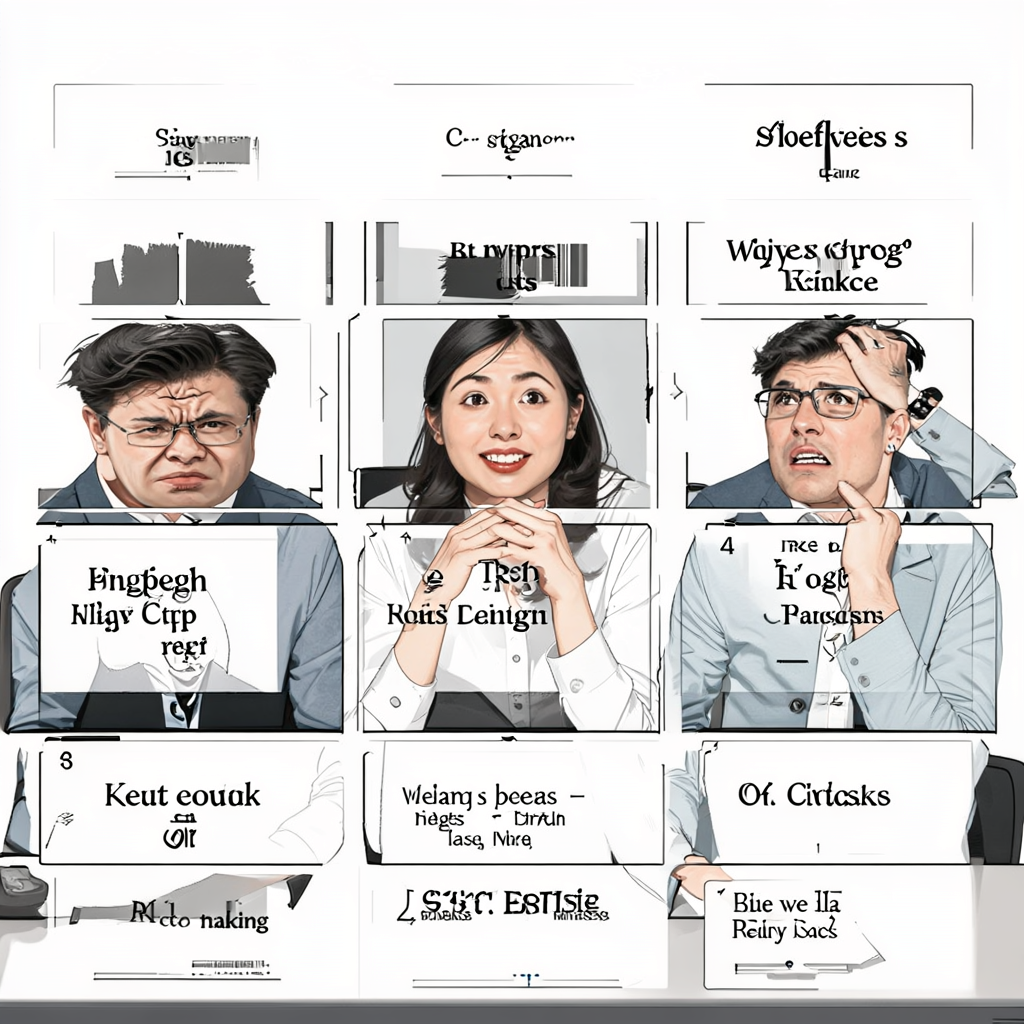 Three coworkers in a meeting: one looking frustrated with fu