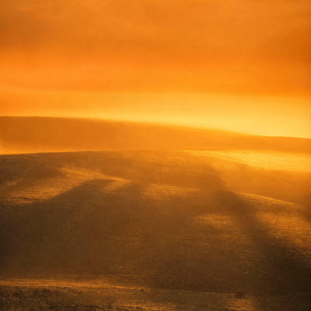 A landscape photograph bathed in golden hour light — long wa