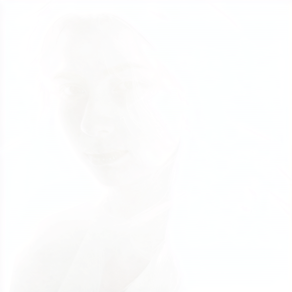 A high-key portrait of a person against a bright white backg