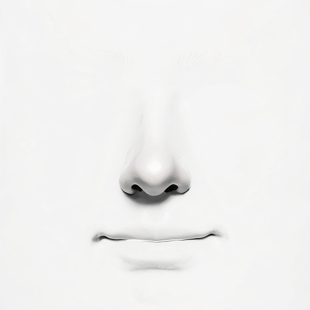 A human face with eyes, nose, and mouth but no eyebrows