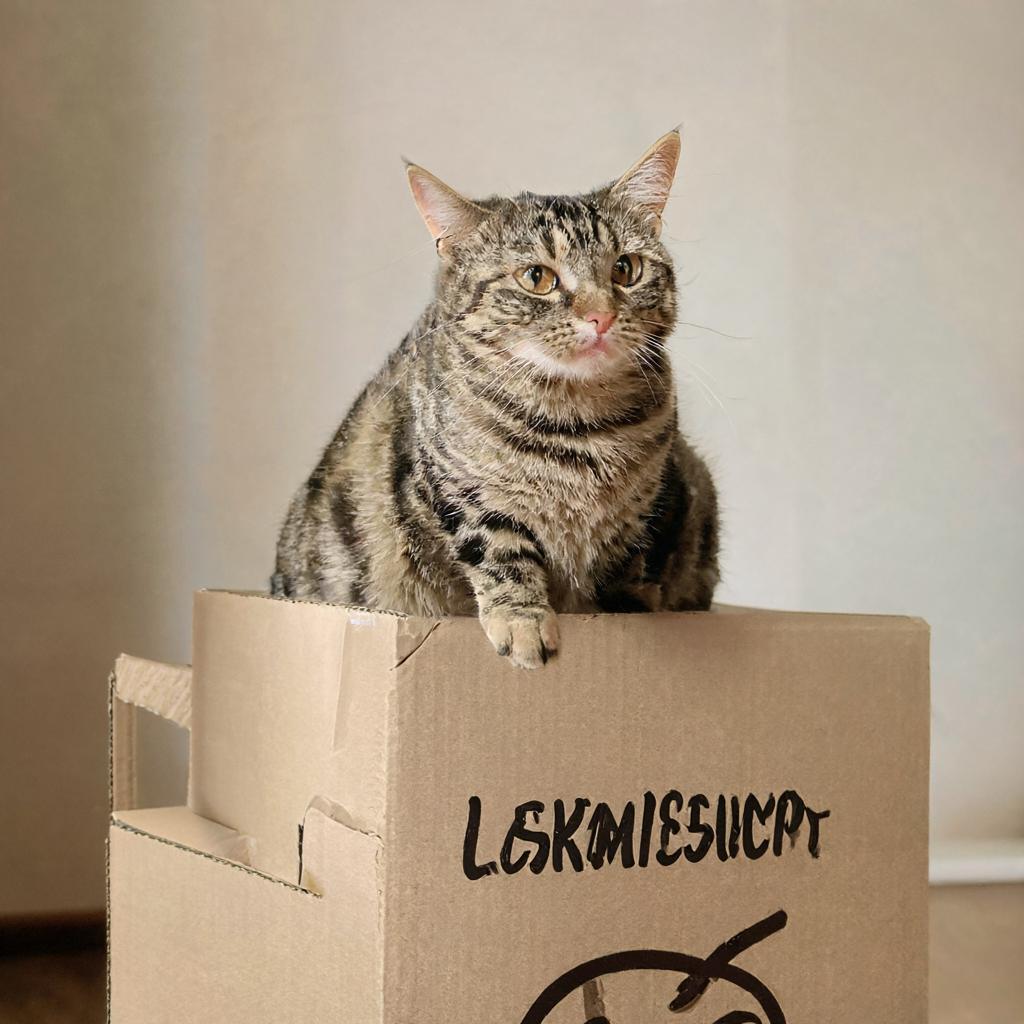 A cat sitting on top of a cardboard box