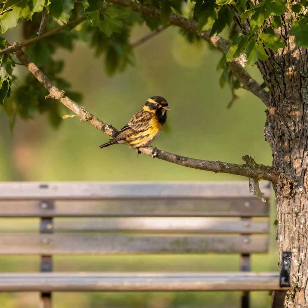 A bird perched on a branch, the branch extending from a tree