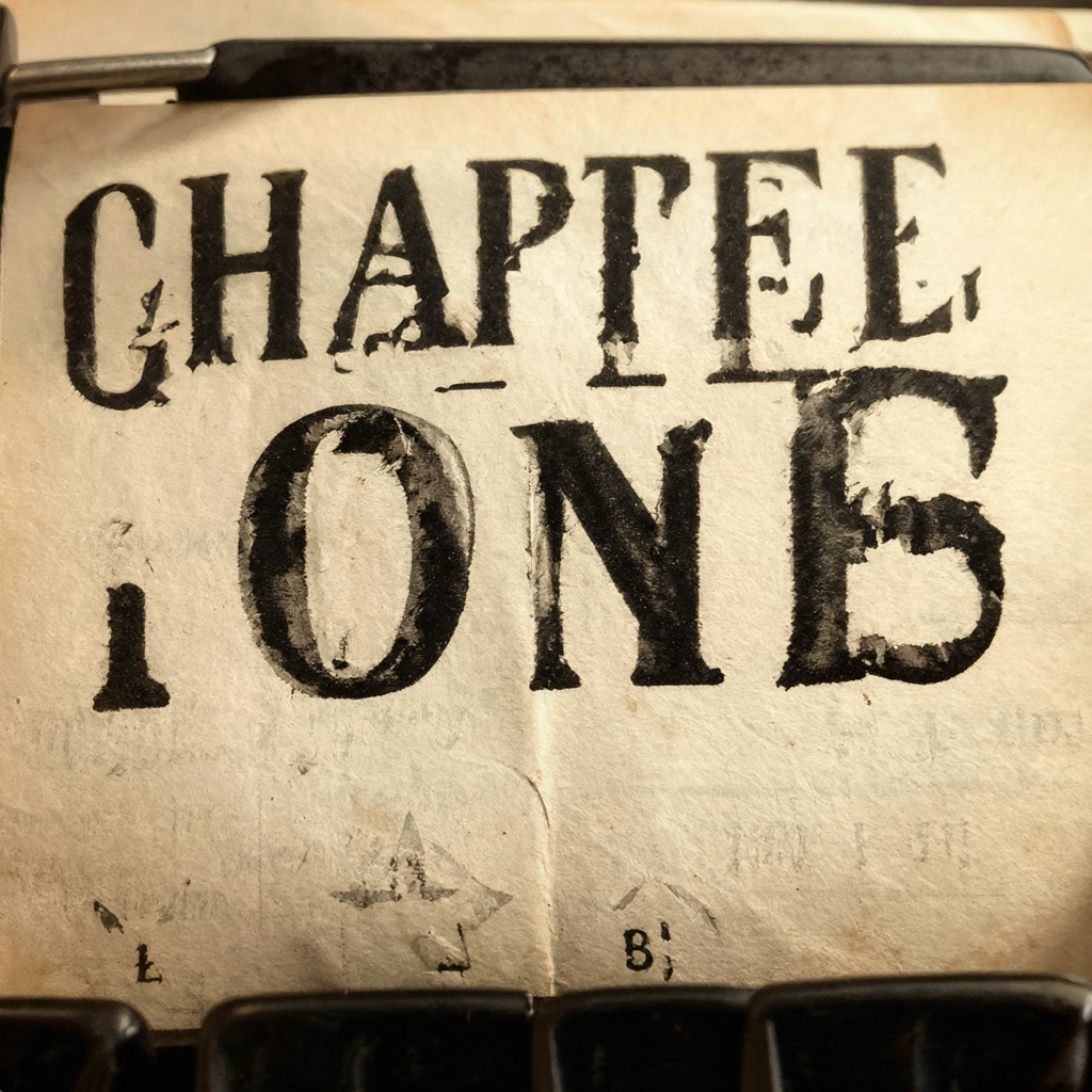 The word 'CHAPTER ONE' typed on aged paper with a vintage ty