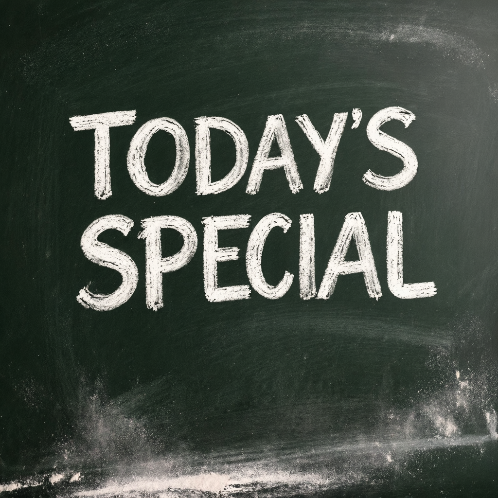 The phrase 'TODAY'S SPECIAL' written in white chalk on a dar