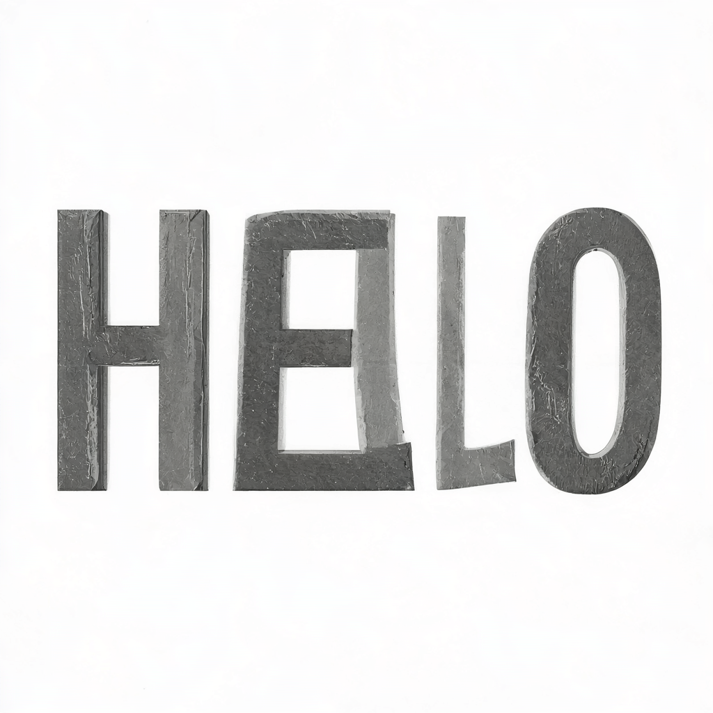 A single large word 'HELLO' centered on a white background