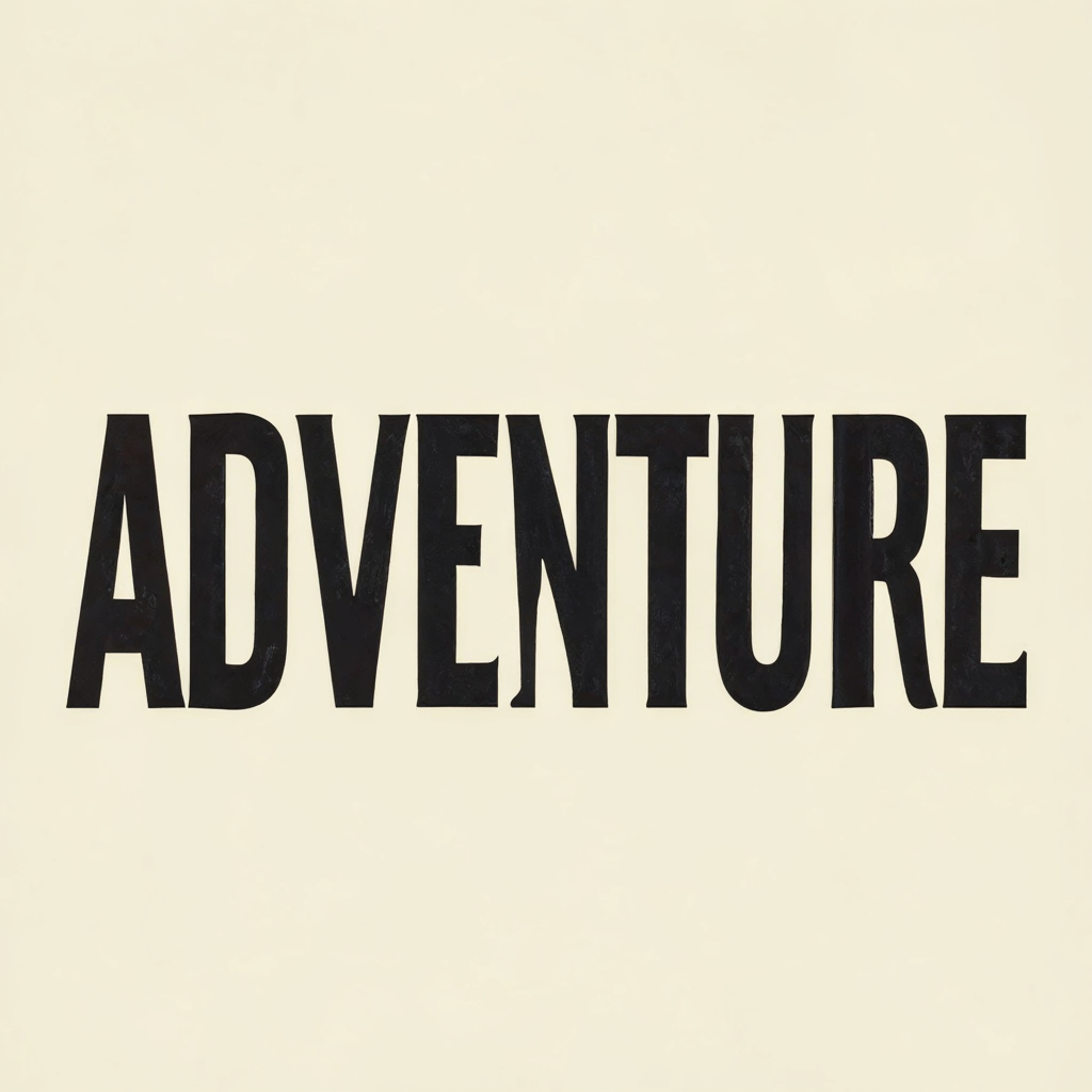 The word 'ADVENTURE' in big bold letters centered on a plain