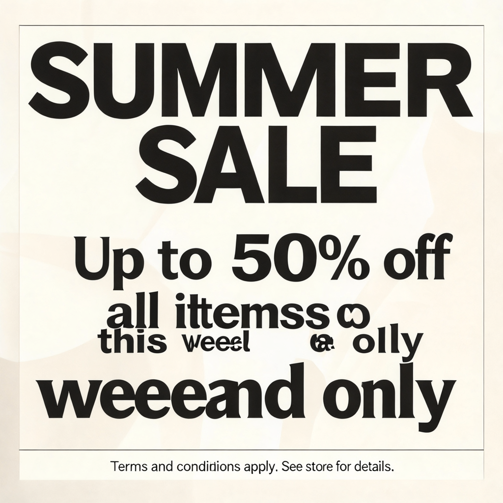 A poster with headline 'SUMMER SALE' in large bold text, bod