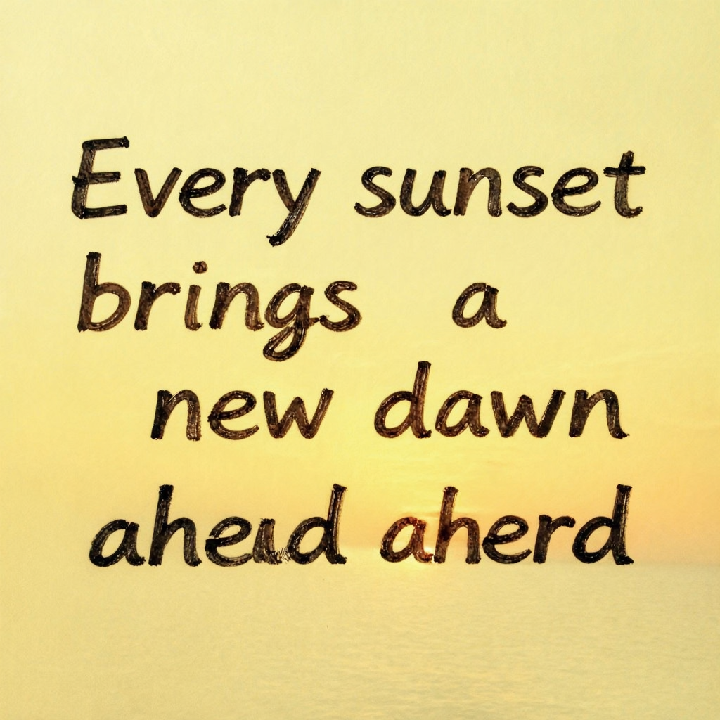 'Every sunset brings a new dawn ahead' written neatly on a p