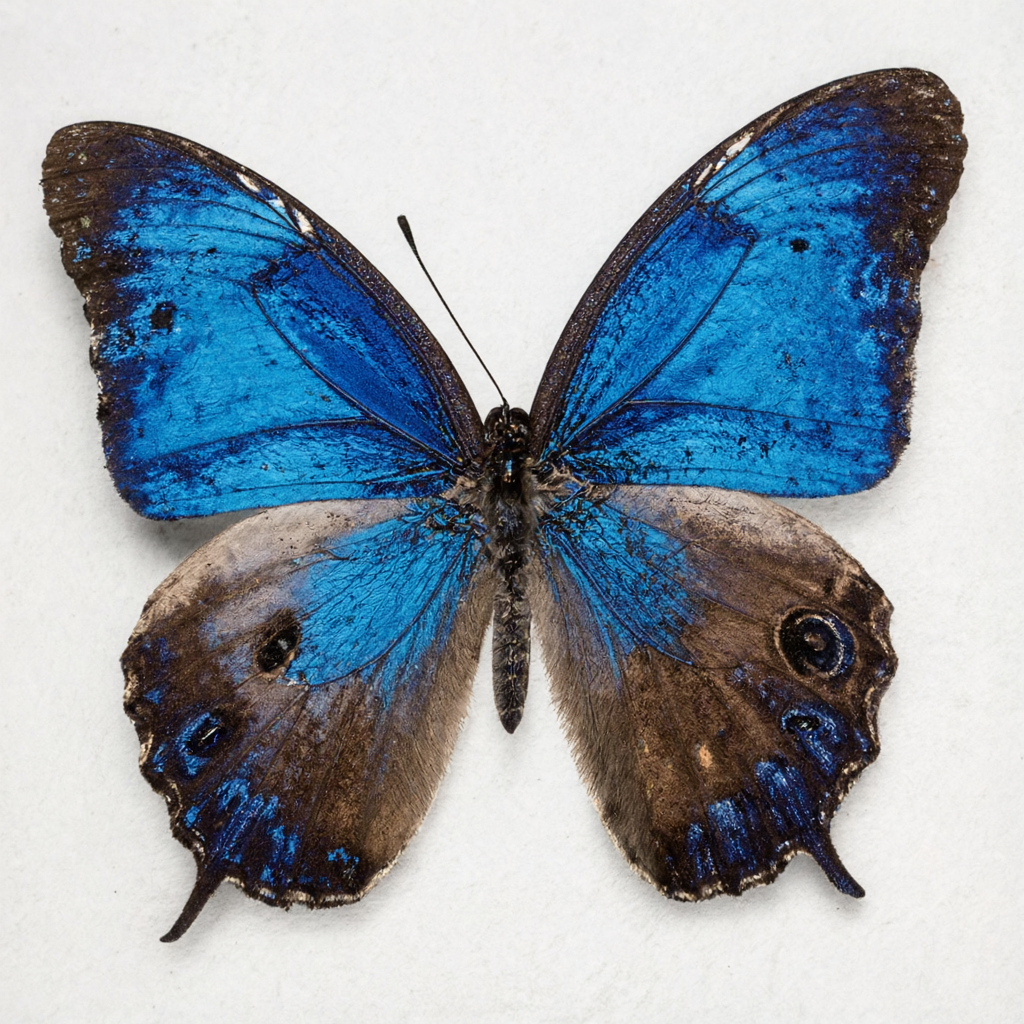 A Morpho menelaus butterfly with accurate iridescent blue do