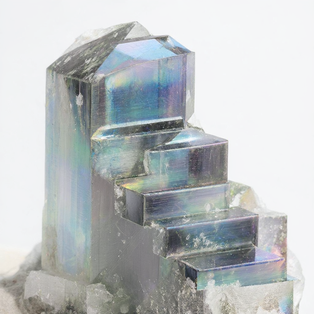 A specimen of bismuth crystal showing accurate iridescent ox