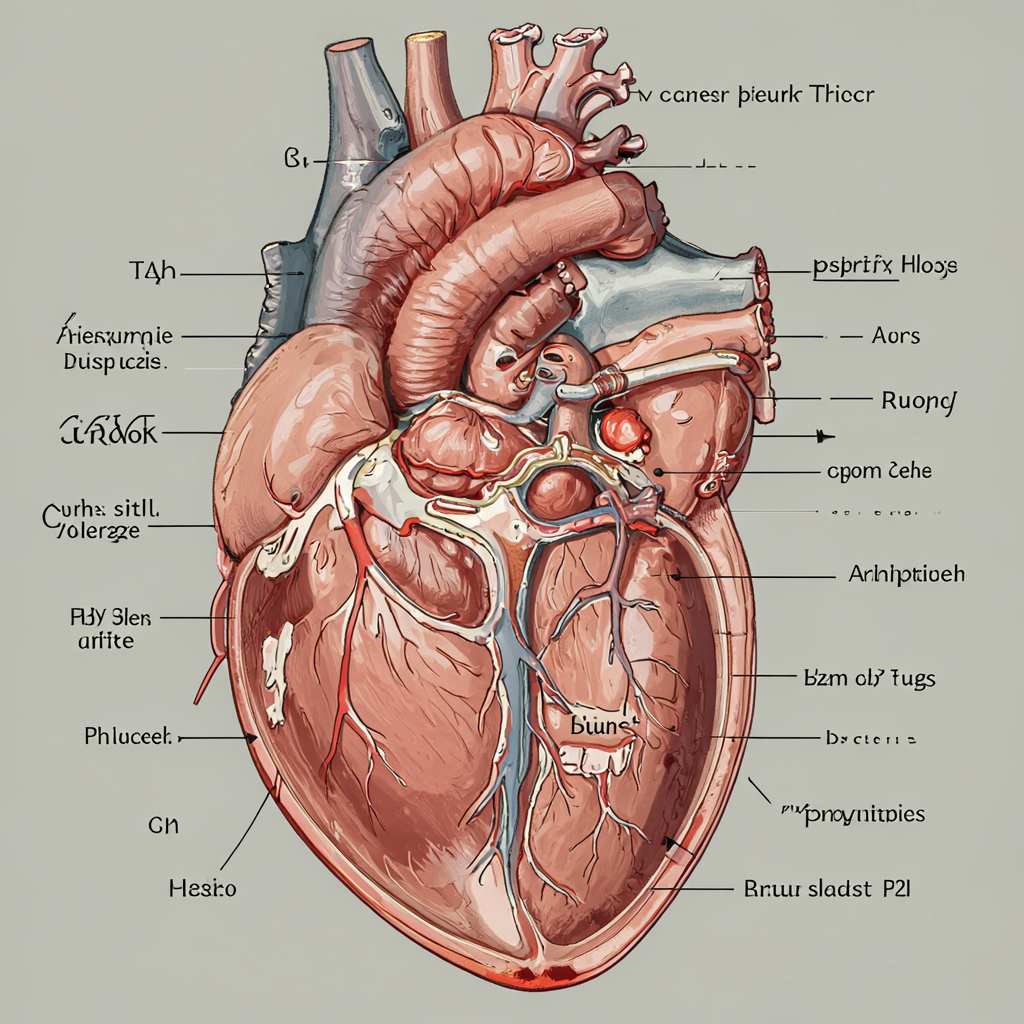 An anatomical illustration of the human heart showing four c