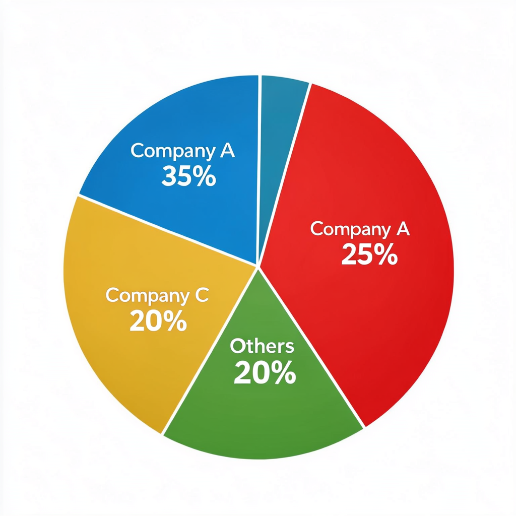 A pie chart showing market share: Company A 35%, Company B 2