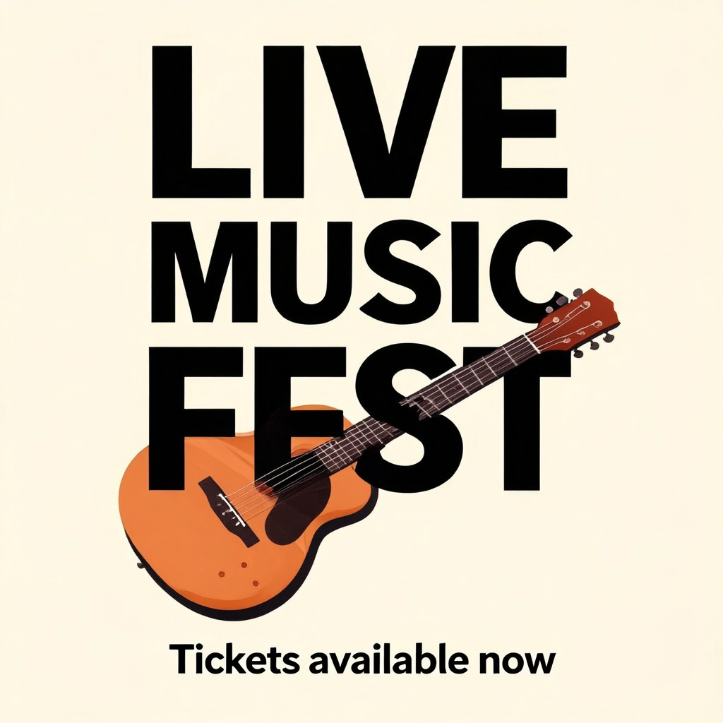 An event poster featuring a guitar illustration, the headlin