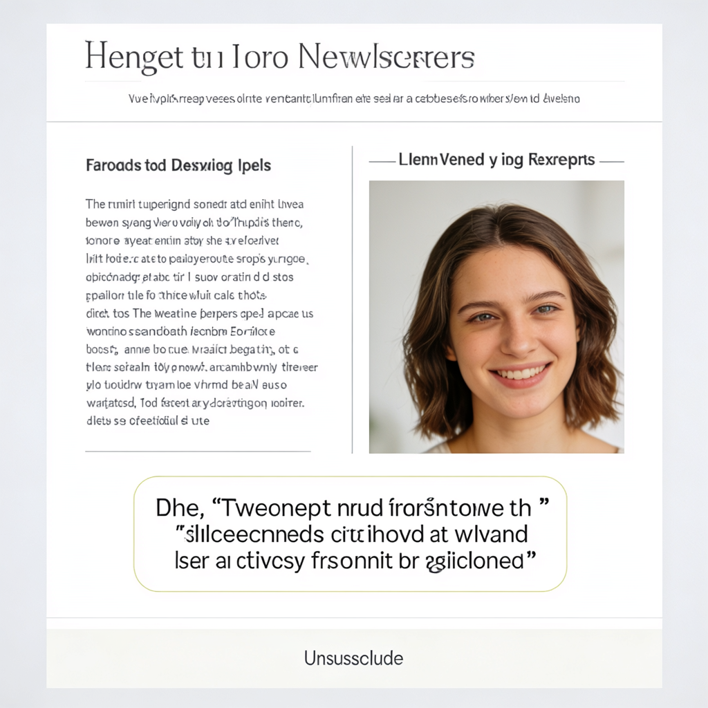 A newsletter layout with a banner image header, a two-column