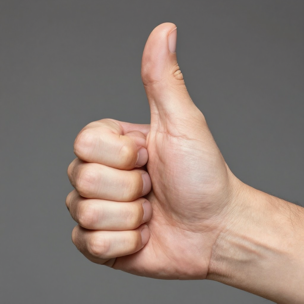 A hand giving a thumbs-up with four fingers curled and thumb