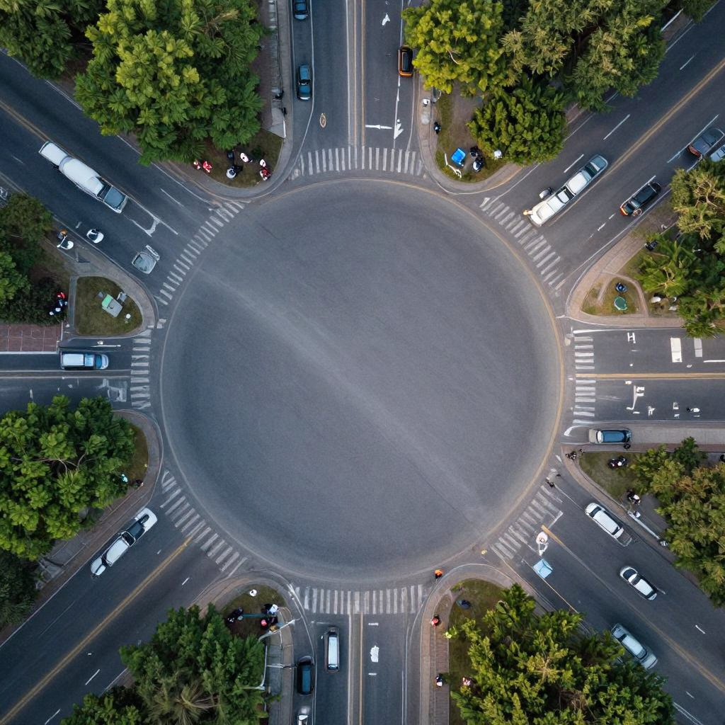 An aerial bird's-eye view looking straight down at a traffic