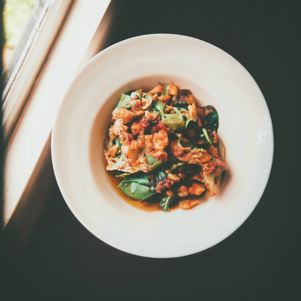 A food photograph shot from above at 35mm f/2.8 with natural